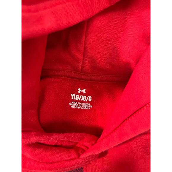 Under Armour Hoodie Boys Youth Large Red Black Pullover Athletic Sweatshirt Logo - Picture 2 of 6